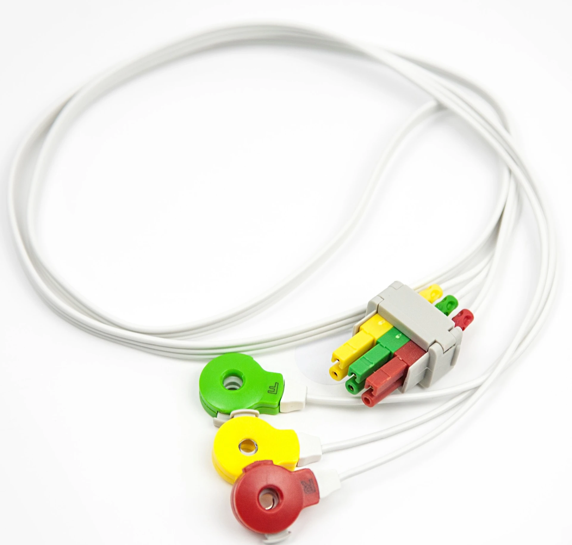 TEMED Intensive Care single patient use ECG 3-lead set with colour-coded chest electrodes and trunk cable